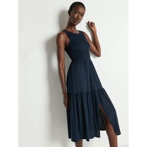 Nation LTD Los Angeles Clementine Smocked Midi Dress Navy
